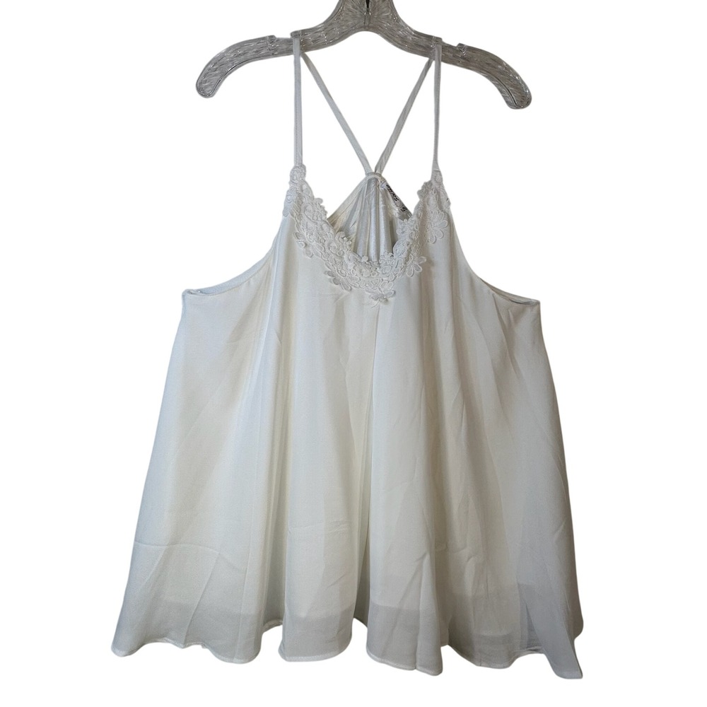 OURS White Lace Trim V-Neck Cami‎ Tank Top Flowy Racerback Spaghetti Strap XL
